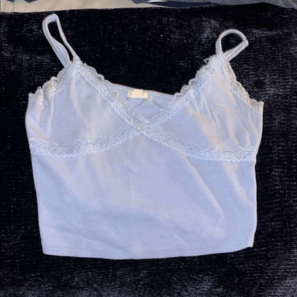 Garage Light Blue Lace Trim Tank Top